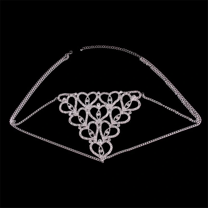 Exaggerated Vacation Triangle Accessories Nightclub Sexy Dance Bikini Accessories Full of Diamond Flower Waist Chain